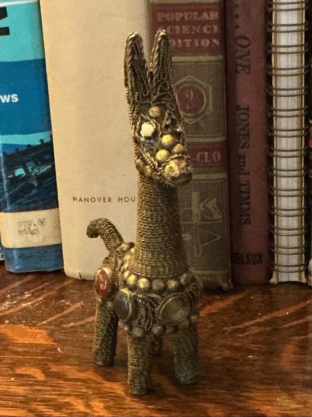 Vintage Brass Wire Filligree Llama Semiprecious Stones Folkart